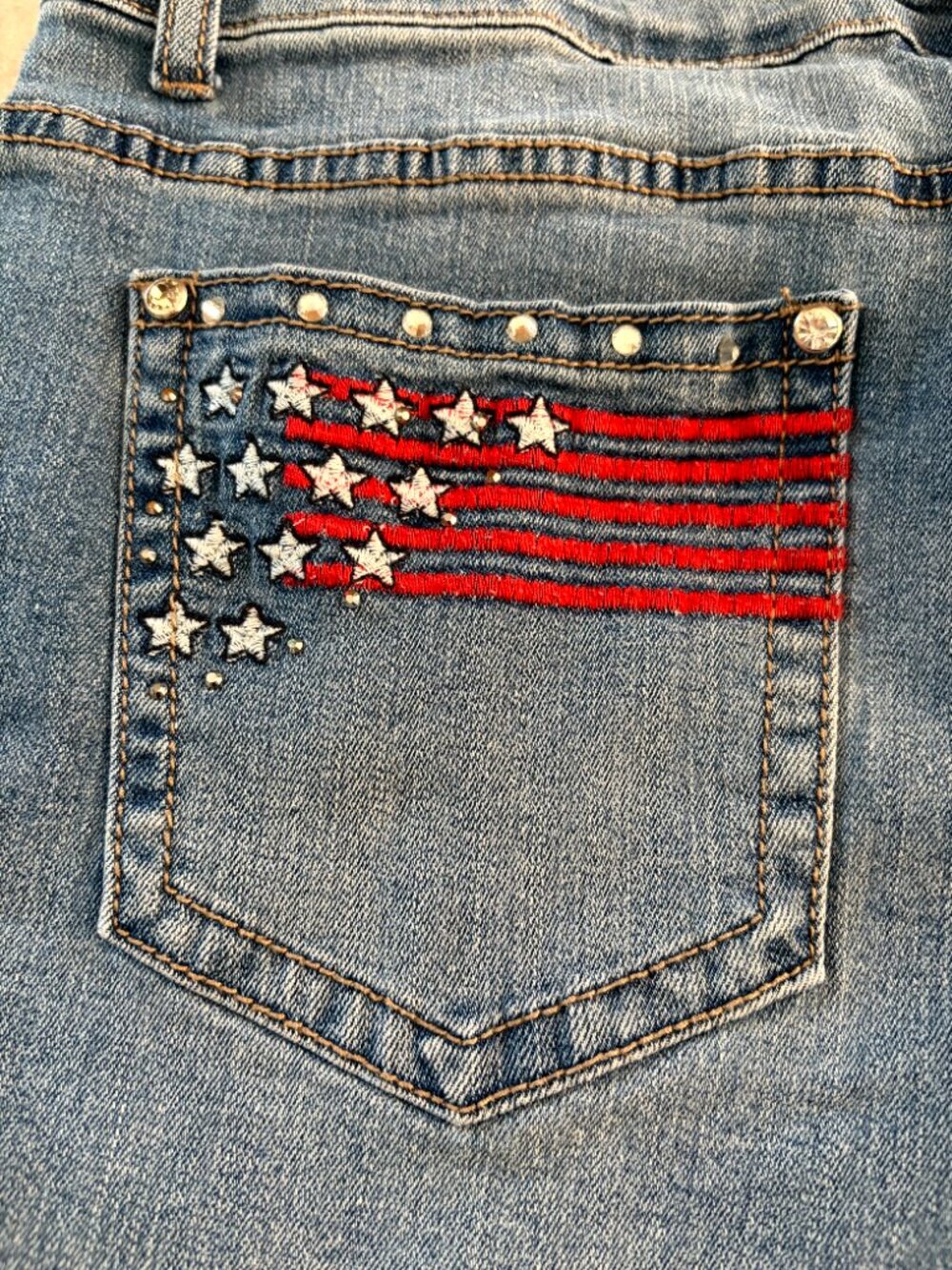 Earl Jean Bermuda Jean Shorts American Flag Embroidery Size 14